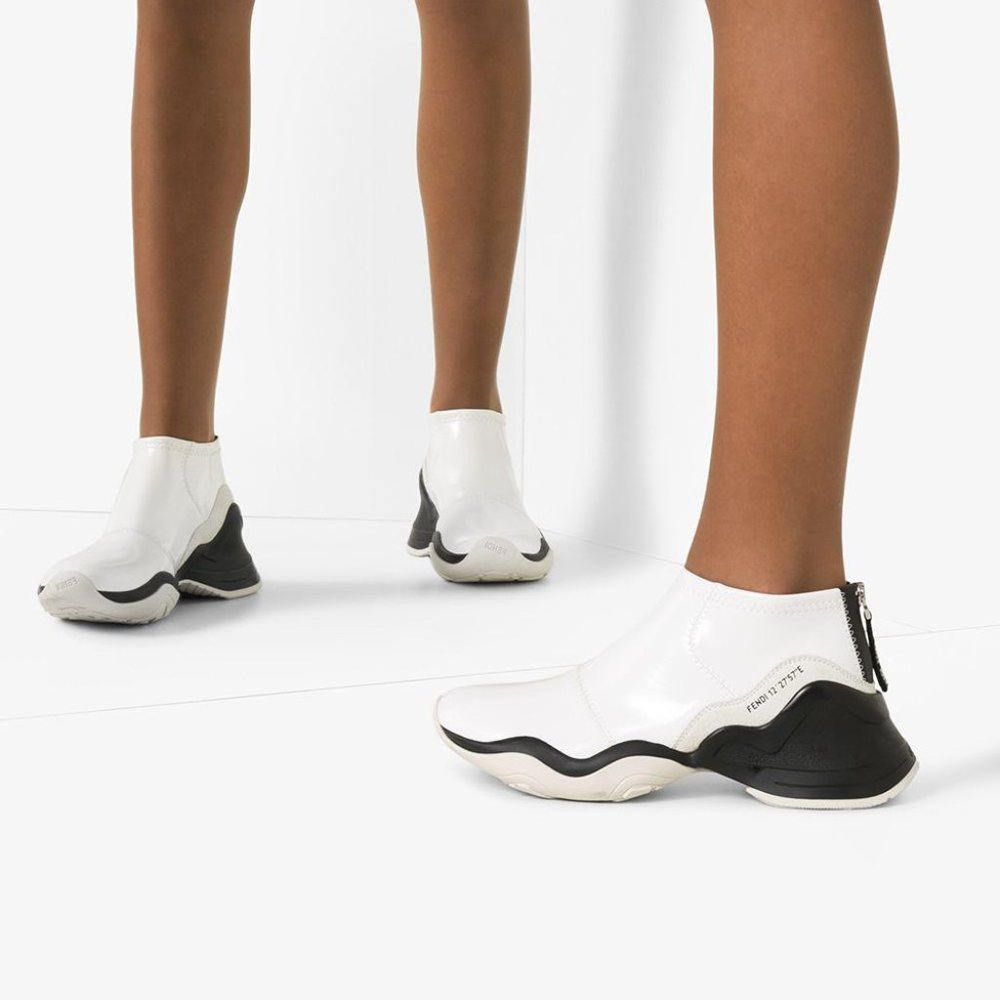 NWT Fendi FFluid Glossy Sneakers Patent White NEW